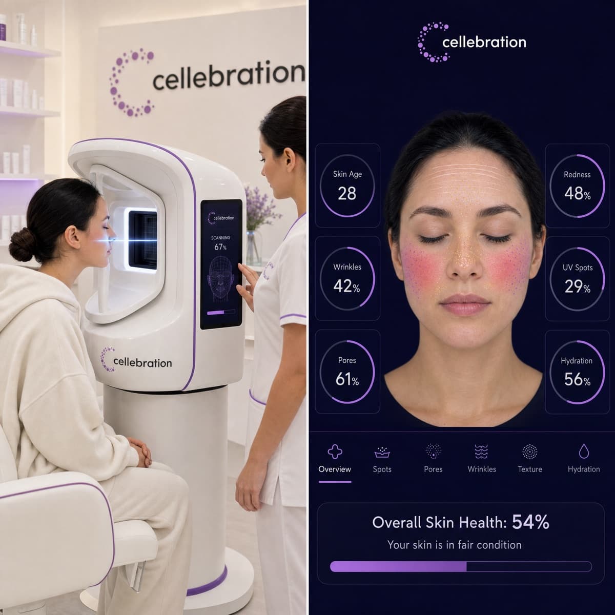 AI-powered facial skin analysis at Cellebration